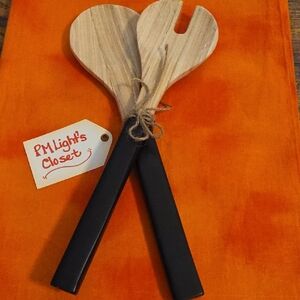 Wooden Salad Servers with Black Handles Kirlands
